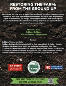 Digital Flyer for Soil Remediation Workshop titled "Restoring the Farm: From the Ground Up"